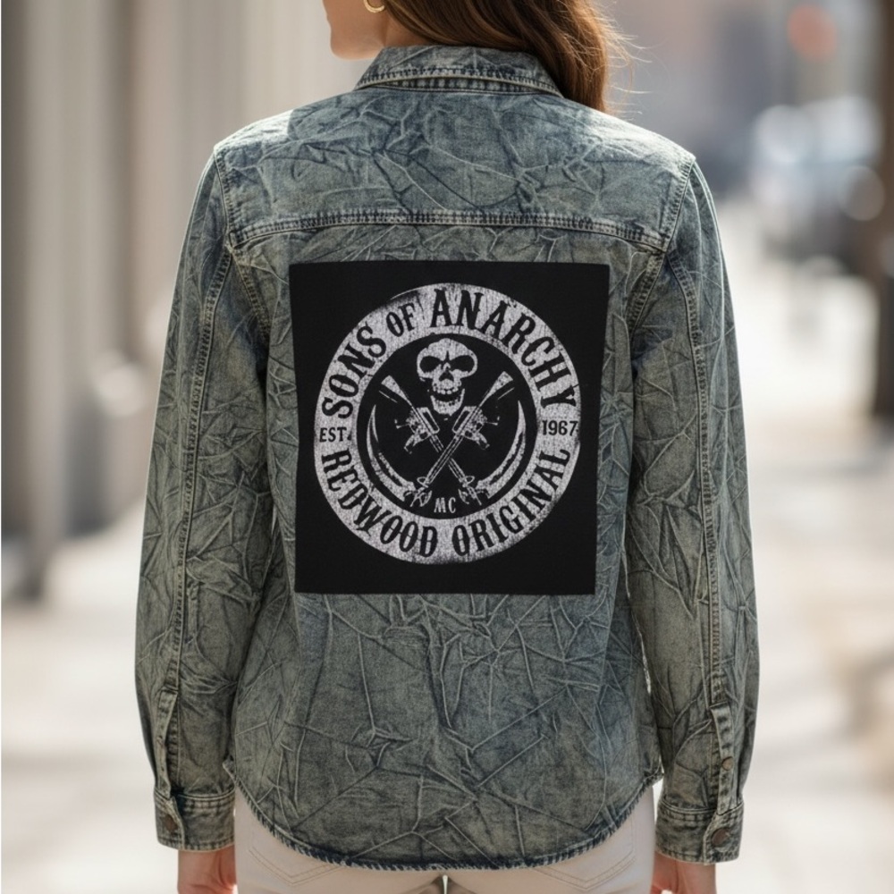 Recycled  "Sons of Anarchy Redwood Original" Denim Long Sleeve, Sz Med